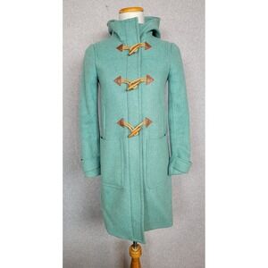 J.Crew Melton Wool Toggle Duffle Coat Seafoam‎ Blue Hooded 2P Italian Fabric